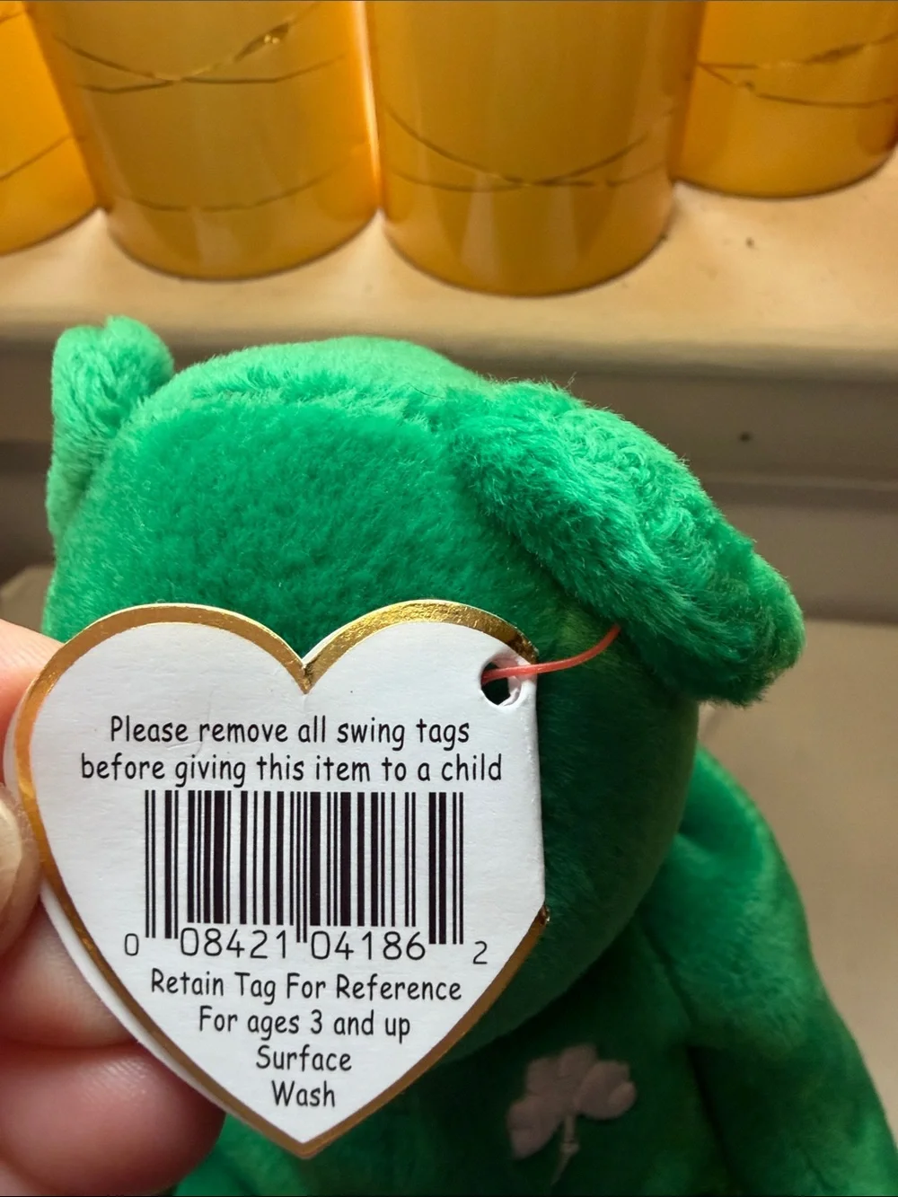 NWT Ty Erin Emerald Green Beanie Baby Bear with Shamrock Detail